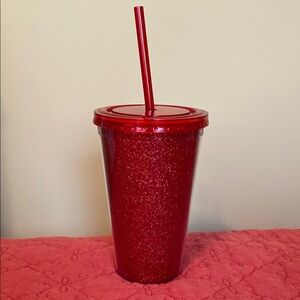 Red Glitter Tumbler with Straw